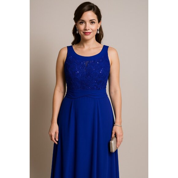 En Focus 14W Elegant Royal Blue Evening Gown Sequin Embellished Bodice Keyhole - Picture 4 of 14